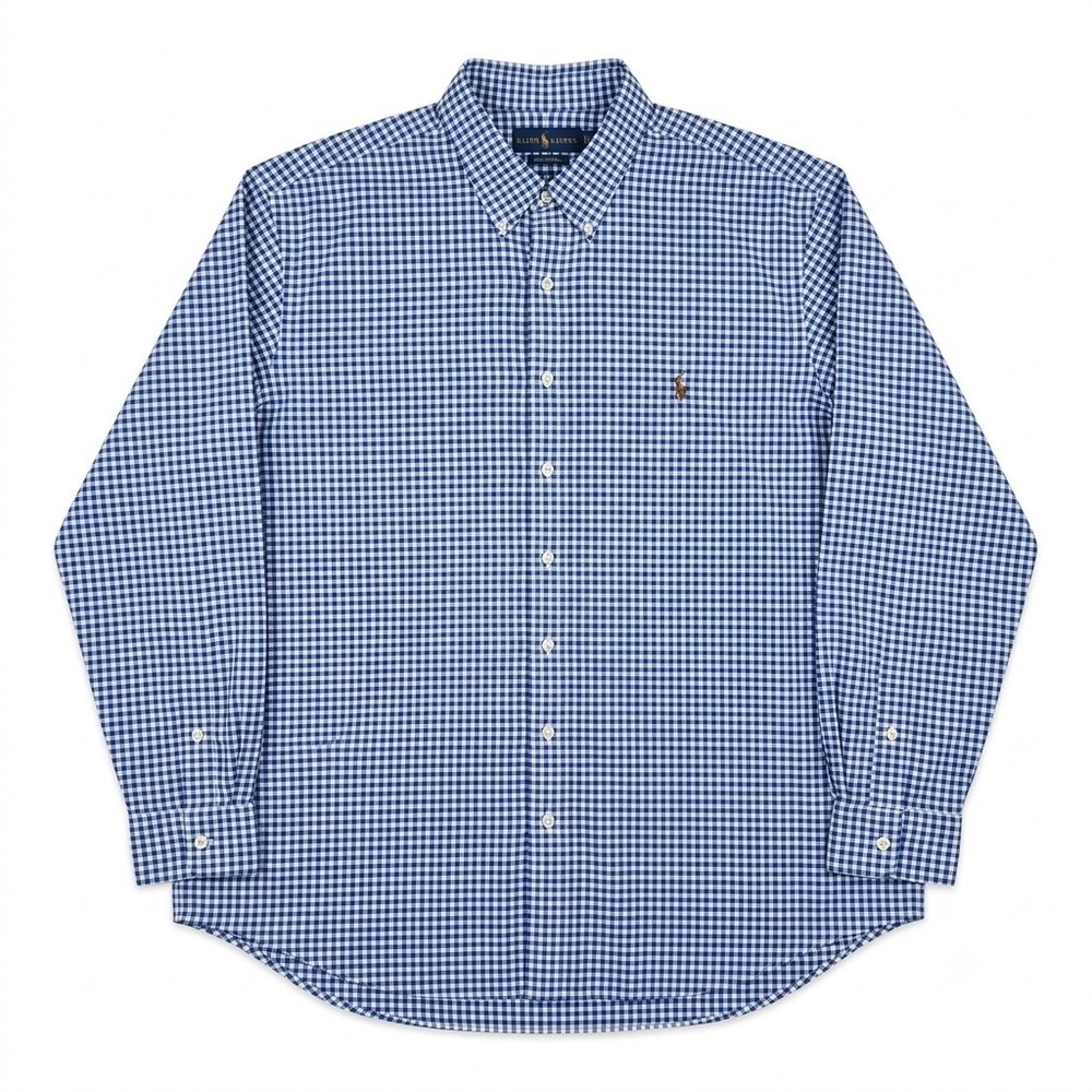 Ralph Lauren Mens 4XB Big Blue White Gingham Check Long Sleeve Button Down Shirt